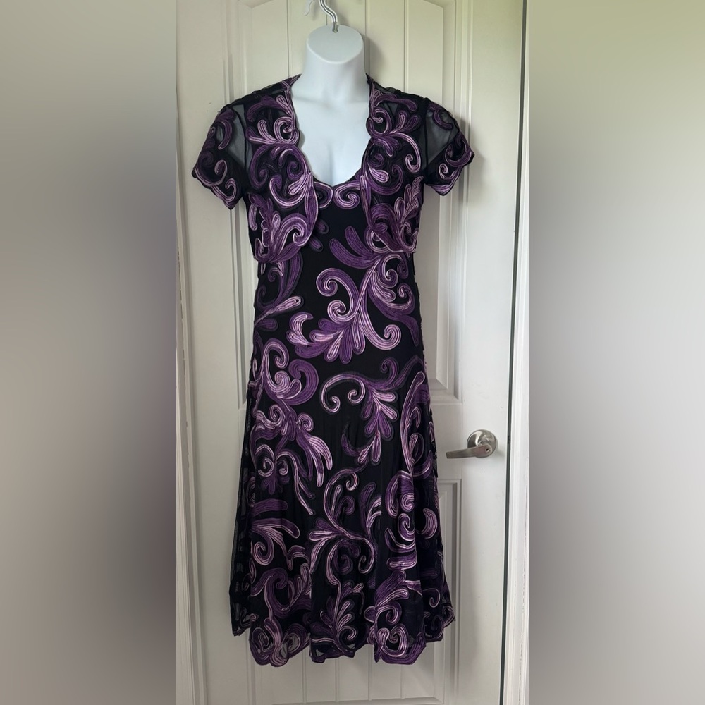 Elegant Phase 8 Purple and Black tapework dress with bolero